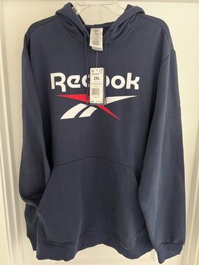 Men’s Reebok Big Logo Fleece Pullover Hoodie, Size 2XL, Navy. NWT.
